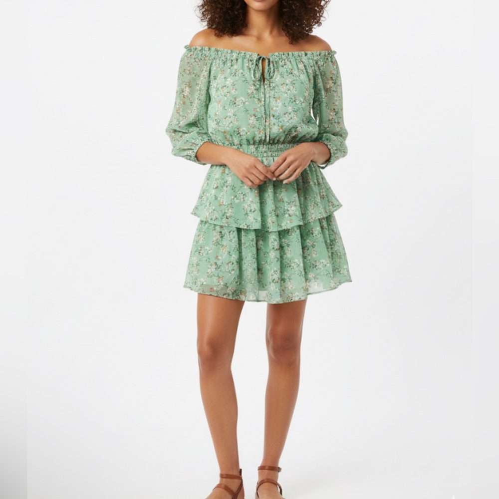 J NNA Green Floral Off-Shoulder Dress nwt small
